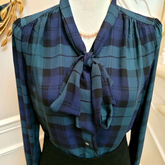 🆕️ J Crew Blackwatch Tartan Plaid Bow Top Green - Picture 5 of 8
